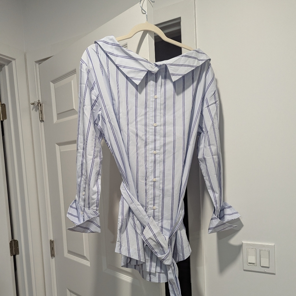 Banana Republic Striped Button-Up Shirt Belted Style Size Large